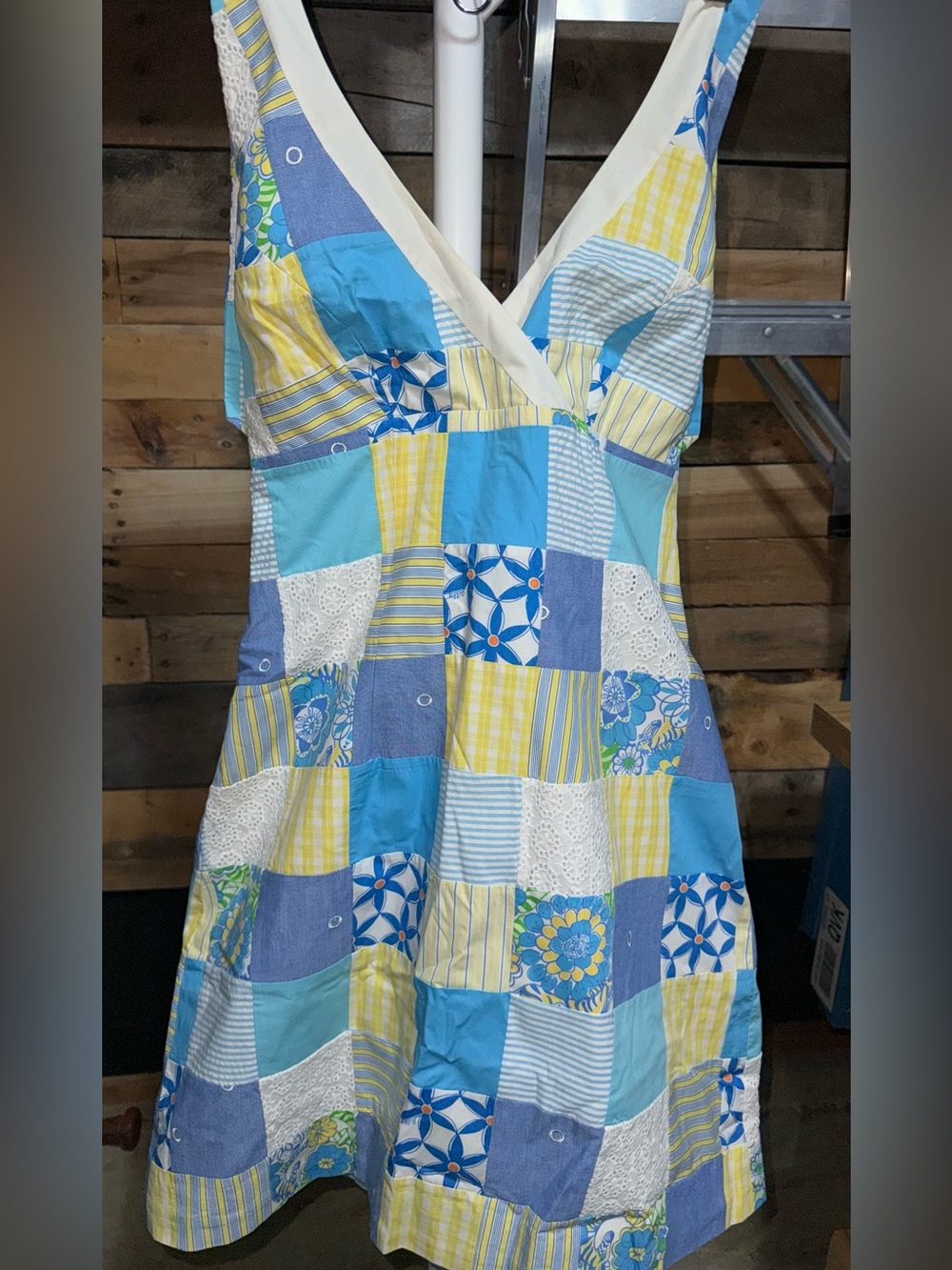 Lilly Pulitzer Patchwork Blue Yellow White Mini Dress Size 2
